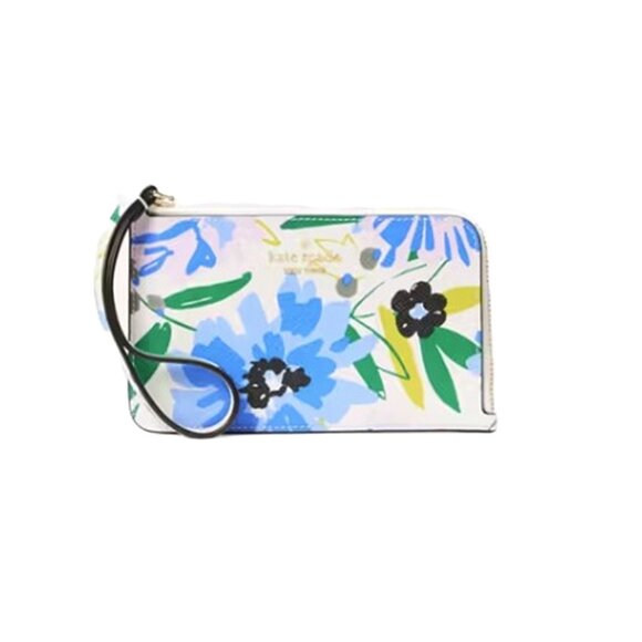 NWT Kate Spade Lucy Floral Small L-Zip Wristlet - Cream Multi - Picture 1 of 4